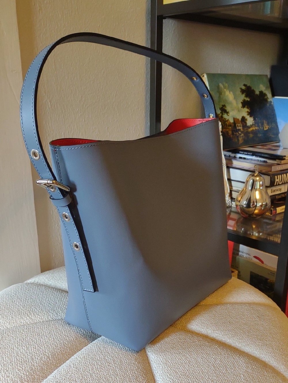 Italian Leather Blue Grey Shoulder Bag